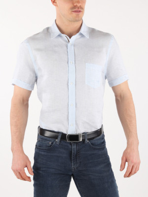 Košile Trussardi Shirt Close Fit Trend Collar S/S Stripes Linen Bílá