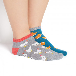 Nepárové ponožky SOXO GOOD STUFF - Lišky a slepice GRANATOWY/SZARY/POMARAŃCZOWY 40-45