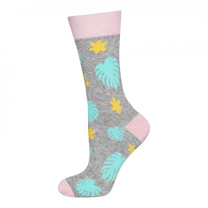 Ponožky SOXO GOOD STUFF - Listy šedá/růžová 35-40