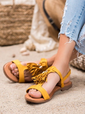 Komfortní dámské  sandály zlaté bez podpatku