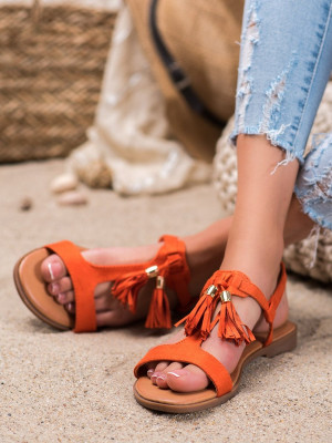 Stylové  sandály dámské oranžové bez podpatku