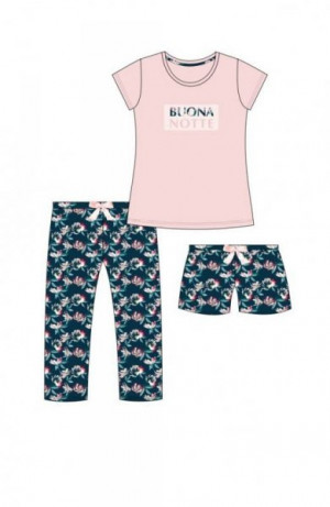 Cornette 388/244 Buonanotte trojdílné Dámské pyžamo S růžová