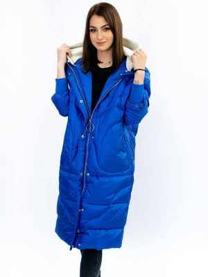 Světle modrý dámský zimní oversize kabát s přírodní péřovou výplní (17127) modrá S (36)