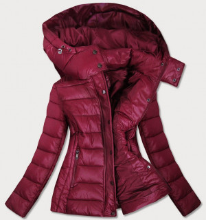 Dámská prošívaná bunda v bordó barvě s kapucí, kterou je možné odepnout (7560) červená S (36)