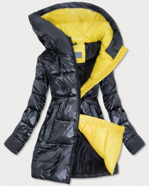 Grafitovo - žlutá lesklá dámská zimní bunda (B9545-7007) tmavě šedá S (36)