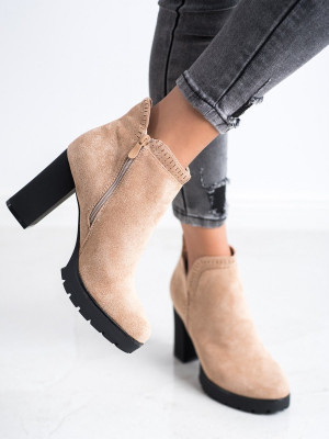 Trendy hnědé  kotníčkové boty dámské na širokém podpatku