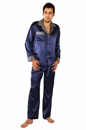 Pánské pyžamo satén Adam 939 - De Lafense tmavě modrá 2XL
