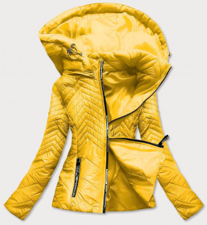 Krátká žlutá prošívaná dámská bunda s kapucí (B9566) žlutá S (36)
