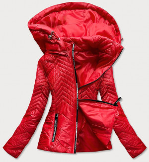 Krátká červená dámská prošívaná bunda s kapucí (B9566) červená S (36)