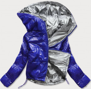 Světle modrá lesklá prošívaná dámská bunda s kapucí (B9560) modrá S (36)