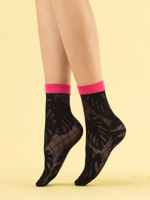 Dámské ponožky Fiore G 1114 Pink Monstera 30 den černá univerzální
