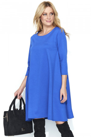 Dámské šaty na denní nošení ve volném střihu středně dlouhé modré - Modrá - Makadamia modrá