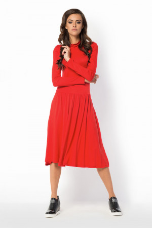 Letní šaty dámské ve volném střihu značkové s rolákem červené - Červená - Makadamia červená