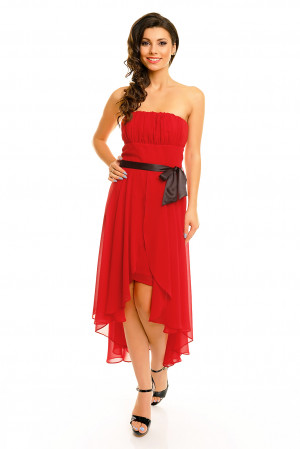Společenské šaty korzetové MAYAADI s mašlí a asymetrickou sukní červené - Červená - MAYAADI červená