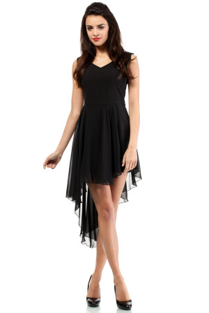 Dámské společenské šaty s asymetrickou sukní černé - Černá / XL - MOE
