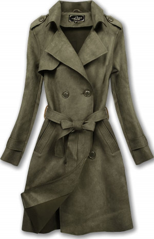 Dvouřadový semišový kabát v khaki barvě (6003) khaki XL (42)