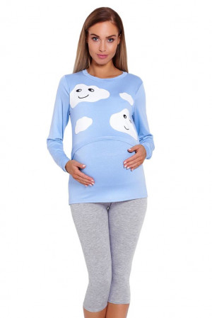 Kojící a těhotenské pyžamo Melany modré s obláčky  S/M