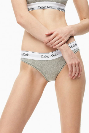 Calvin Klein šedé kalhotky s bílou širokou gumou Bikini basic