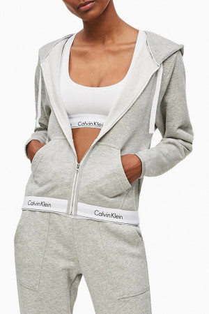 Calvin Klein šedá dámská mikina Top Hoddie Full Zip Basic