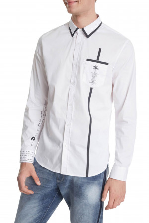 Desigual bílá pánská košile Cam Saniel s kapsičkou