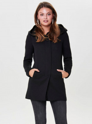 Černý kabát s kapucí ONLY Sedona
