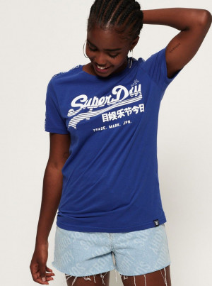 Modré dámské tričko s potiskem Superdry