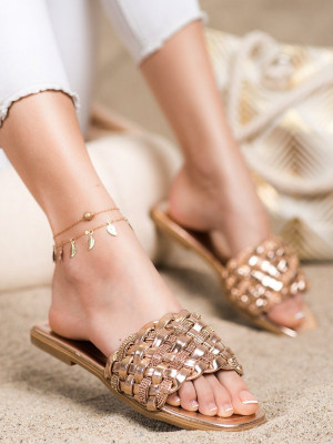 Luxusní zlaté  nazouváky dámské bez podpatku