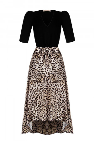 Rinascimento černé maxi šaty s leopardím vzorem