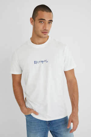 Desigual bílé pánské tričko Surf Collage s logem