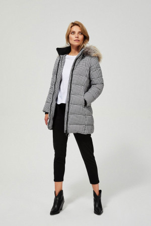 Moodo bílo-černý zimní kabát s kapucí