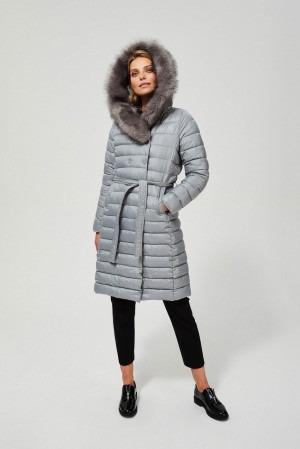 Moodo šedý zimní kabát s kapucí