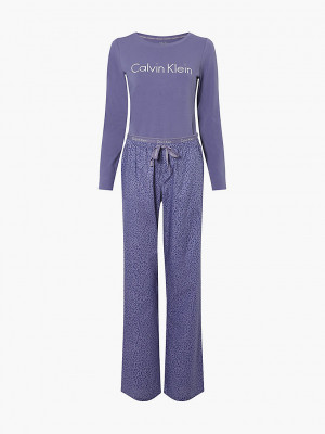 Dámské pyžamo set 000QS6350E - W6L - Borůvkové - Calvin Klein borůvková