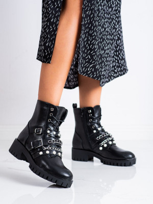 Trendy  kotníčkové boty černé dámské na širokém podpatku