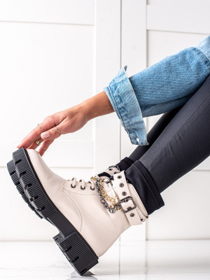 Designové hnědé dámské  kotníčkové boty na plochém podpatku