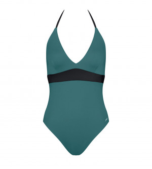 Jednodílné plavky sloggi women Shore Kosrae One Piece - kombinace černé a zelené - SLOGGI GREEN COMBINATION