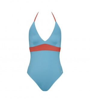 Jednodílné plavky sloggi women Shore Kosrae One Piece - kombinace modré a červené - SLOGGI ORANGE - LIGHT COMBINATION