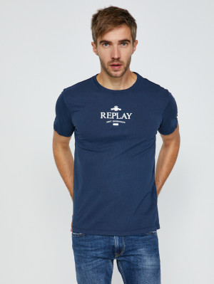 Tmavě modré pánské tričko s potiskem Replay Not ordinary people
