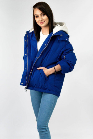Krátká světle modrá dámská zimní bunda s přírodní péřovou výplní (7113) Modrá L (40)