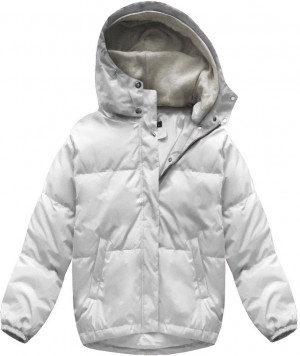 Bílá krátká dámská zimní bunda s přírodní péřovou výplní (7113) bílá M (38)