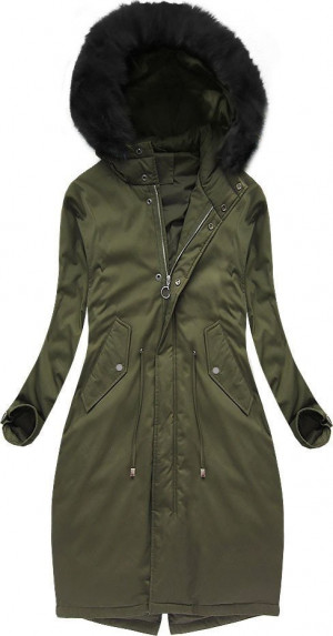 Bavlněná dámská zimní bunda parka v khaki barvě s přírodní péřovou výplní (7085/2) khaki XL (42)