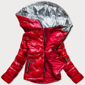Červená prošívaná dámská bunda s kapucí (B9562) Červená S (36)