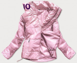 Krátká růžová prošívaná dámská bunda se stojáčkem (B9567) Růžová S (36)
