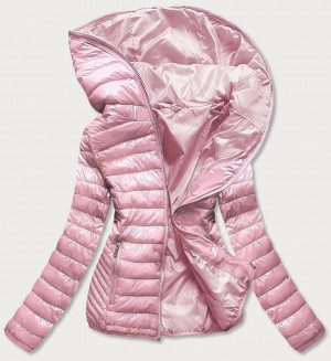 Růžová prošívaná dámská bunda s kapucí (B9561) Růžová S (36)