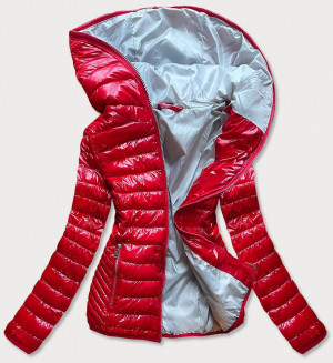 Červená prošívaná dámská bunda s kapucí (B9561) Červená S (36)