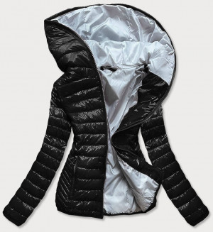 Černá prošívaná dámská bunda s kapucí (B9561) černá XXL (44)