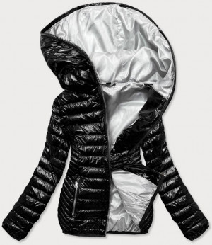 Černá dámská prošívaná bunda s kapucí (B9752) černá XXL (44)
