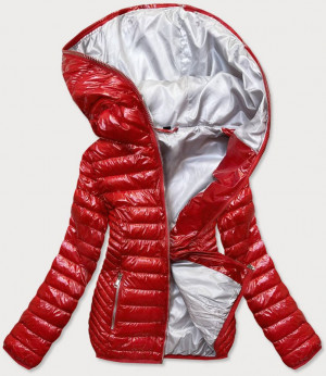 Červená prošívaná dámská bunda s kapucí (B9752) Červená S (36)