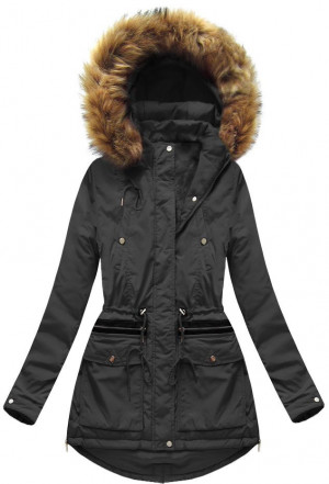 Teplá černá dámská zimní bunda s kapucí (7308) černá XXL (44)