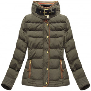 Prošívaná dámská zimní bunda v khaki barvě s kapucí (WZ6636) khaki XL (42)