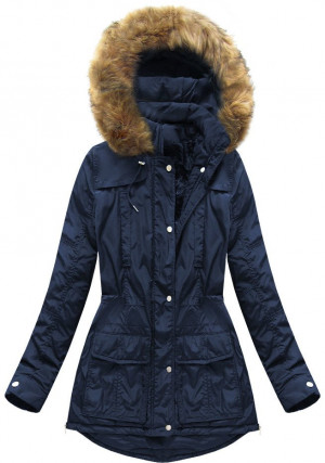 Tmavě modrá teplá dámská zimní bunda s kapucí (7309) tmavě modrá XL (42)